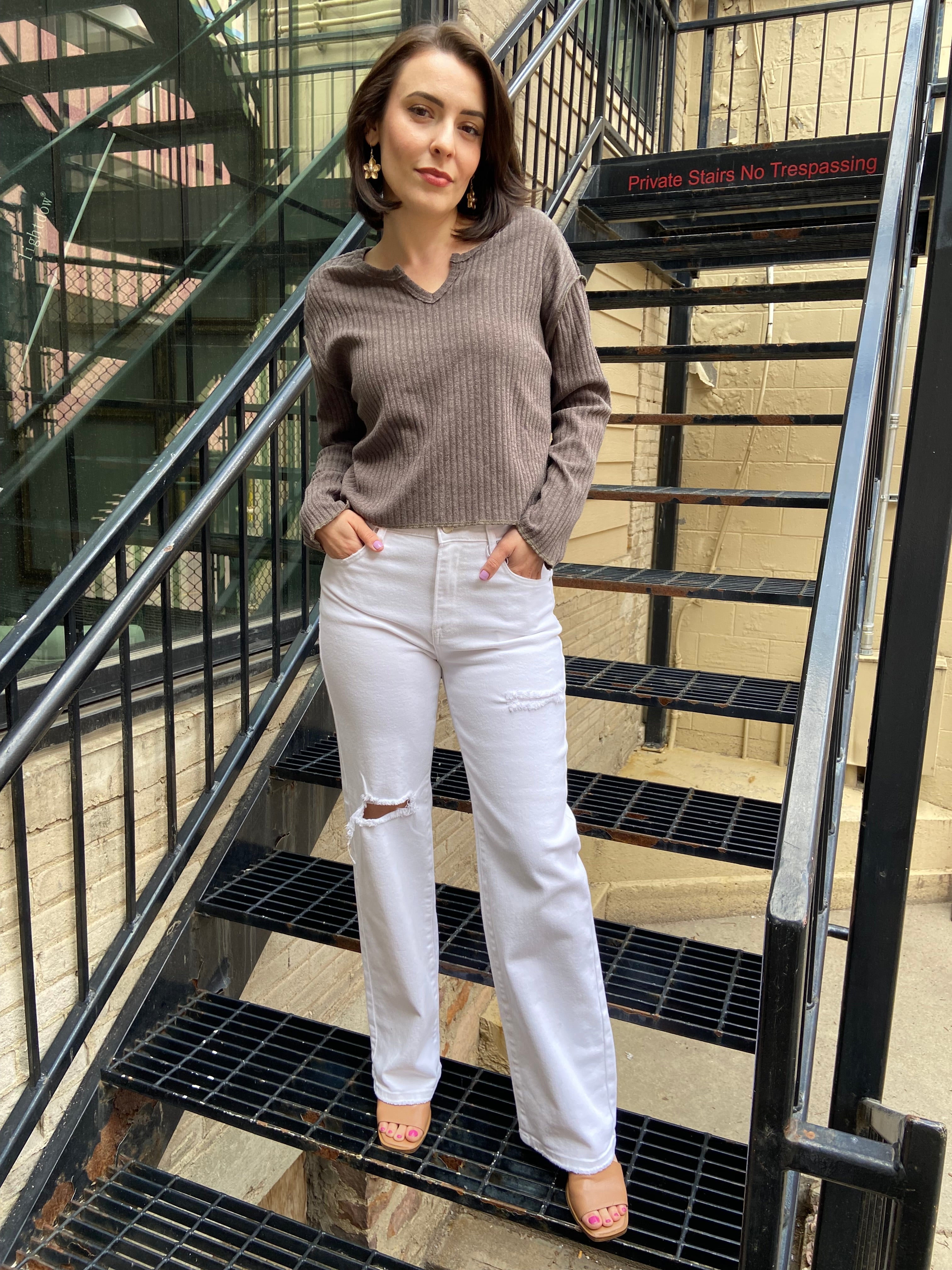 Grace White High Rise Straight Leg Risen Jeans