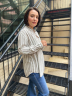 Olivia Grey/Olive Striped Collar Top