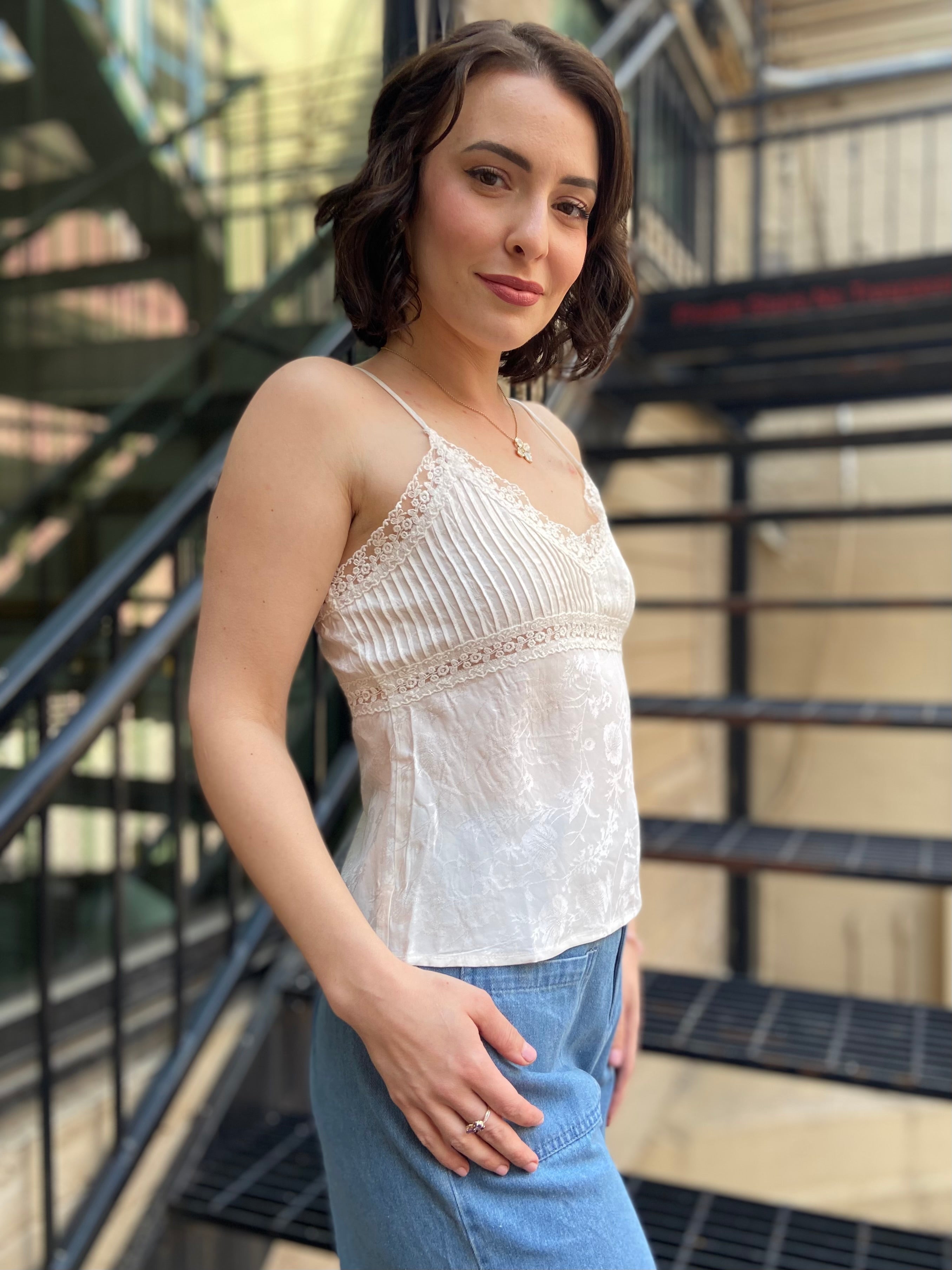 Kylie Off White Lace Detail Tank Top