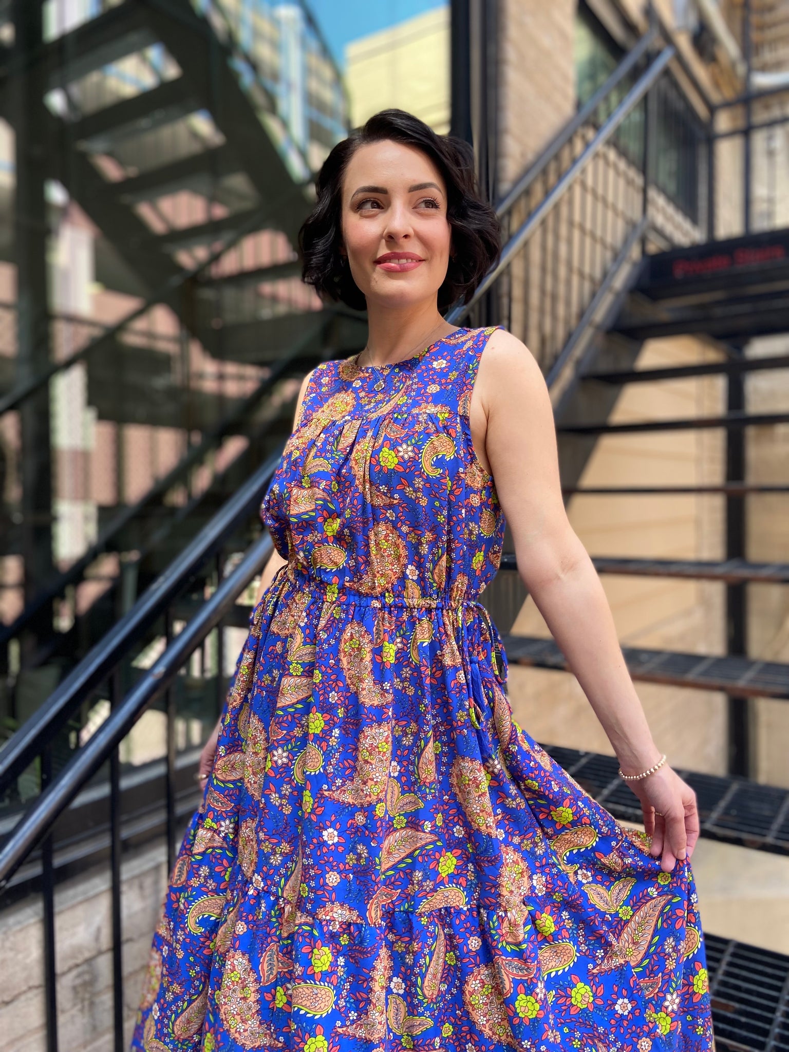 Lucy Royal Blue Paisley Print Midi Dress
