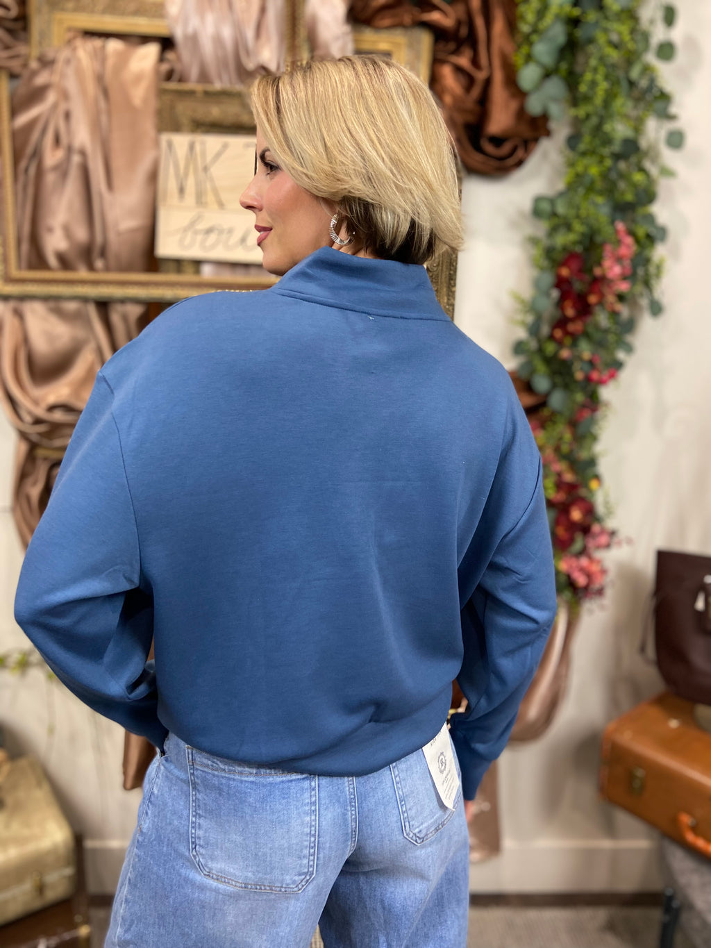 Joan Blue Scuba Half Zip Sweater