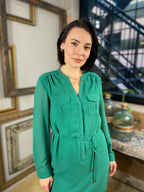 Hadley Green Drawstring Waist Long Sleeve Dress