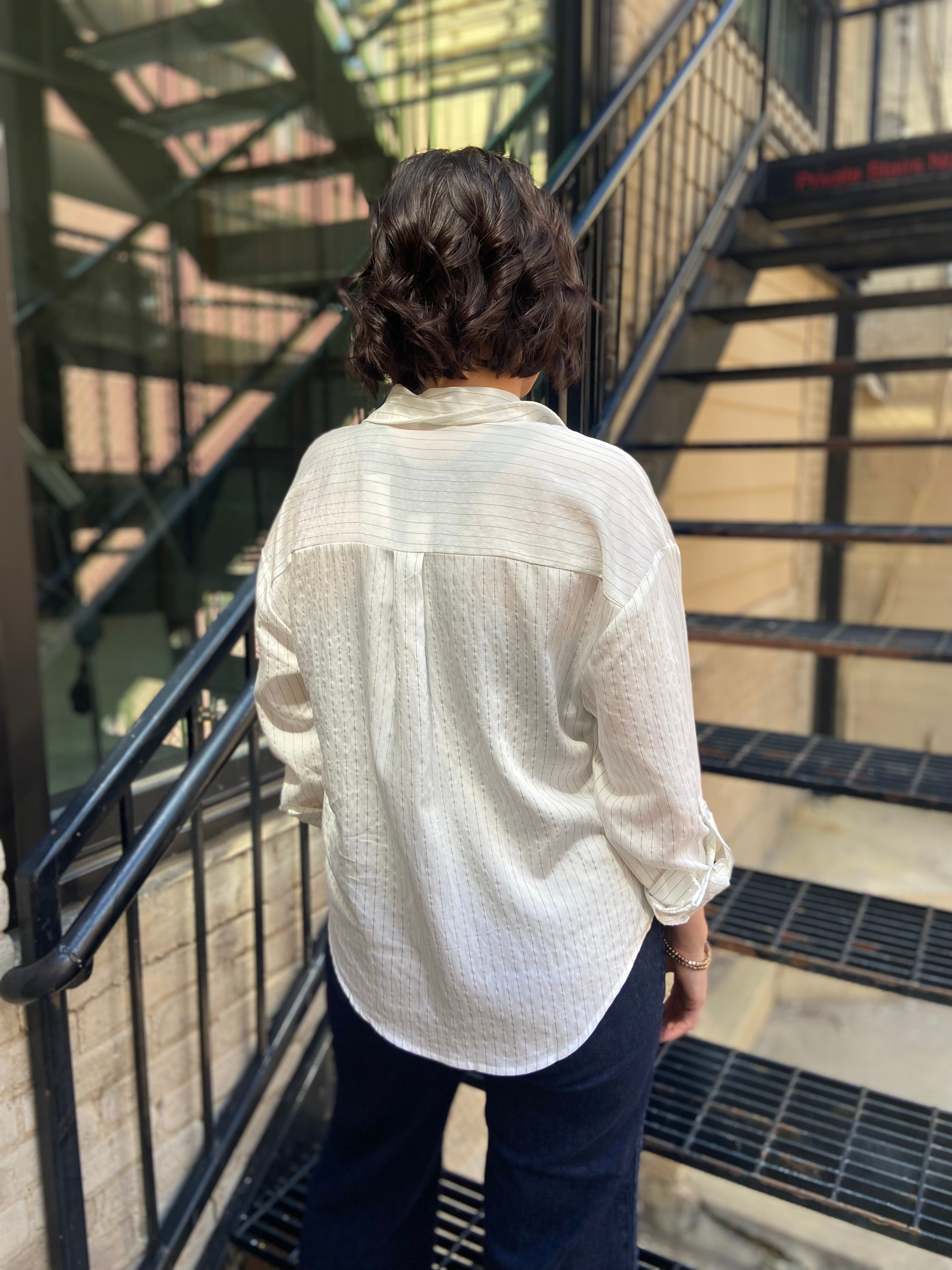 Asher Off White Pinstripe Long Sleeve Button Down