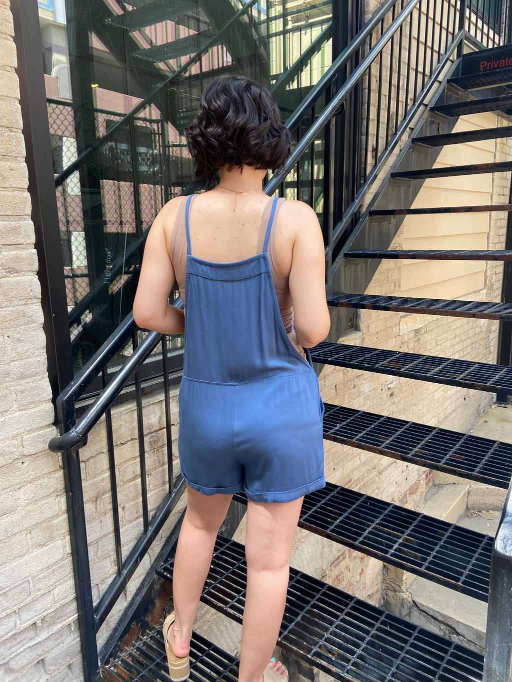 Kate Dusty Blue Short Tie Romper
