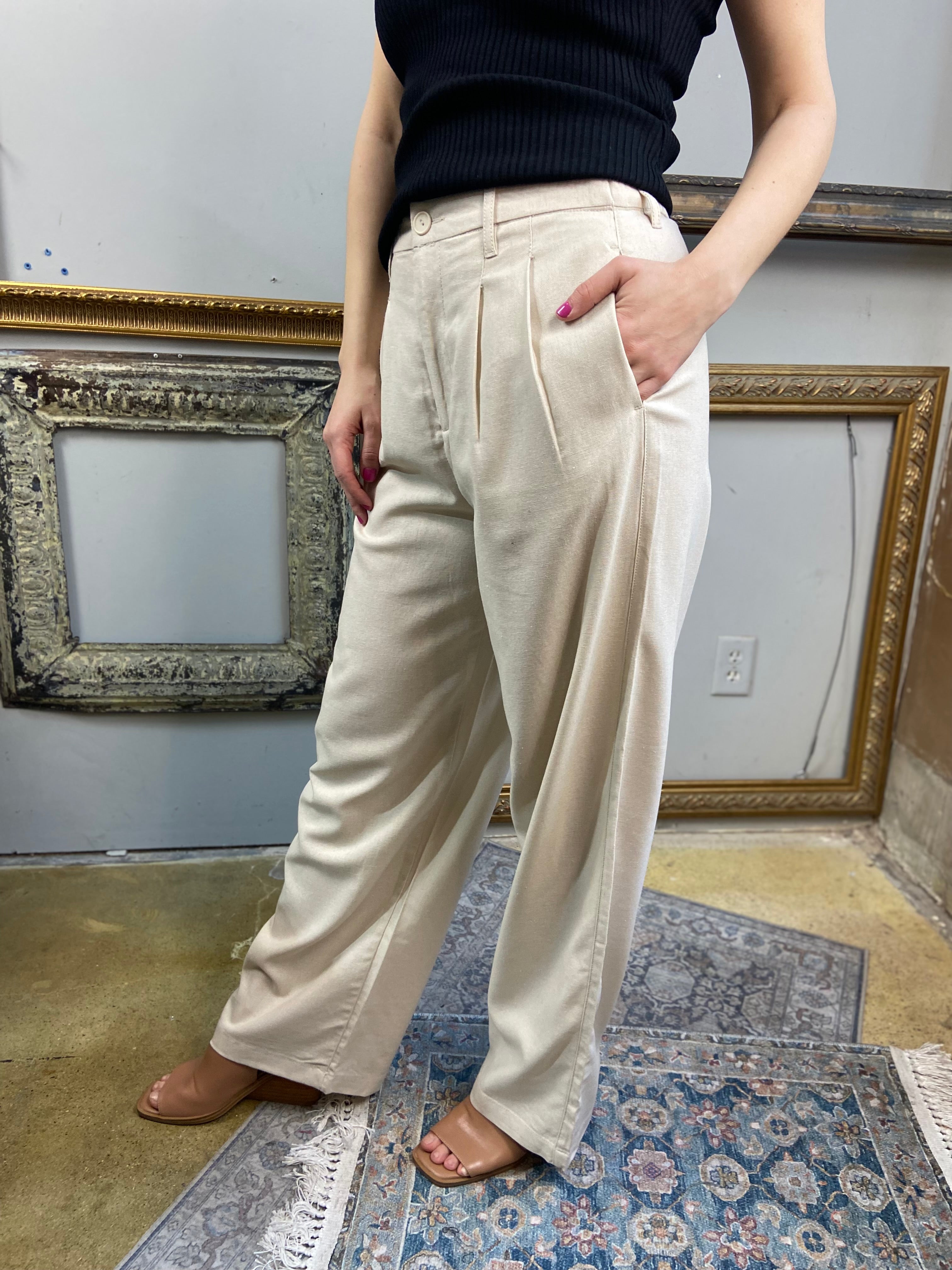 Sammi Taupe High Waisted Baggy Linen Pants - MK Threads Boutique