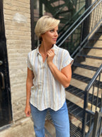 Rico Blue Stripe V-Neck Top