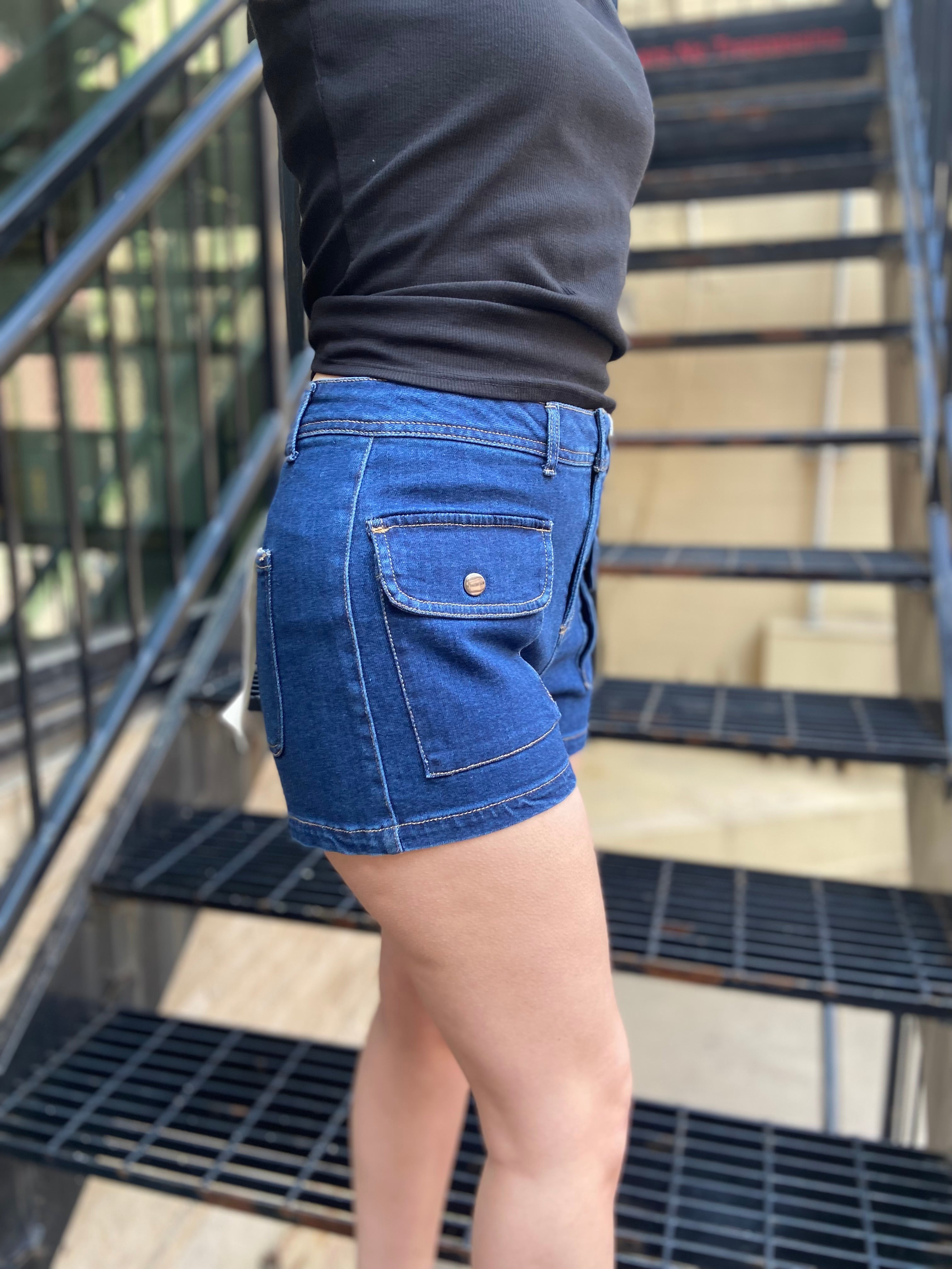 Mak High Rise Cargo Risen Jean Shorts - MK Threads Boutique