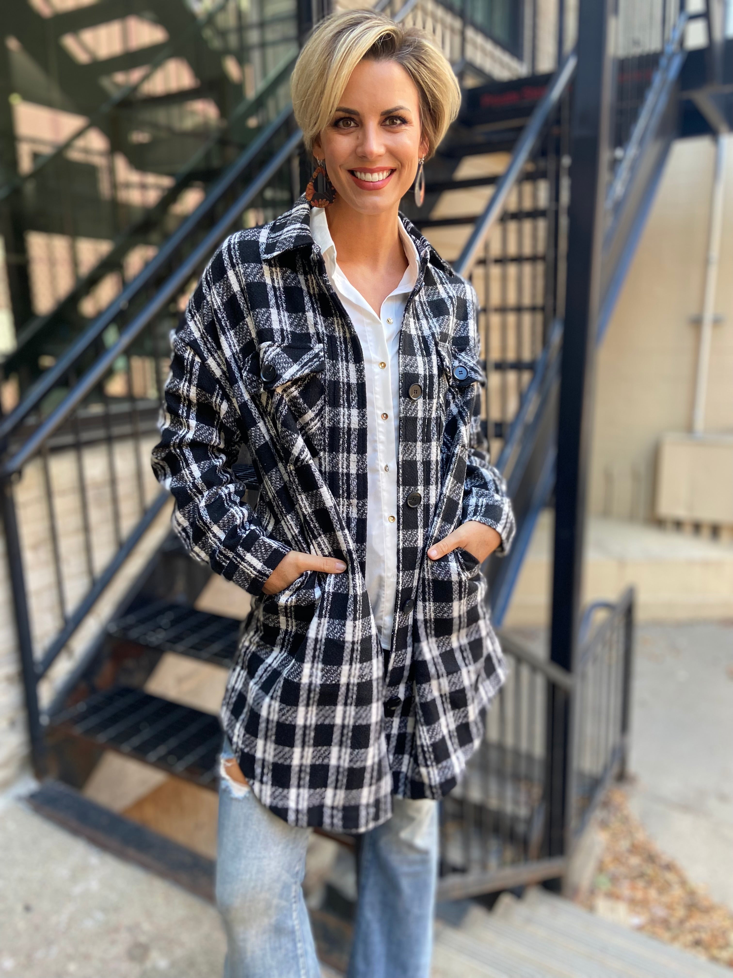 Sally Black Plaid Midi Jacket