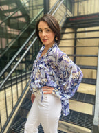 Dallas Slate Blue Marble  Long Sleeve Blouse