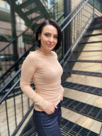 Stacy Taupe Mock Neck Long Sleeve