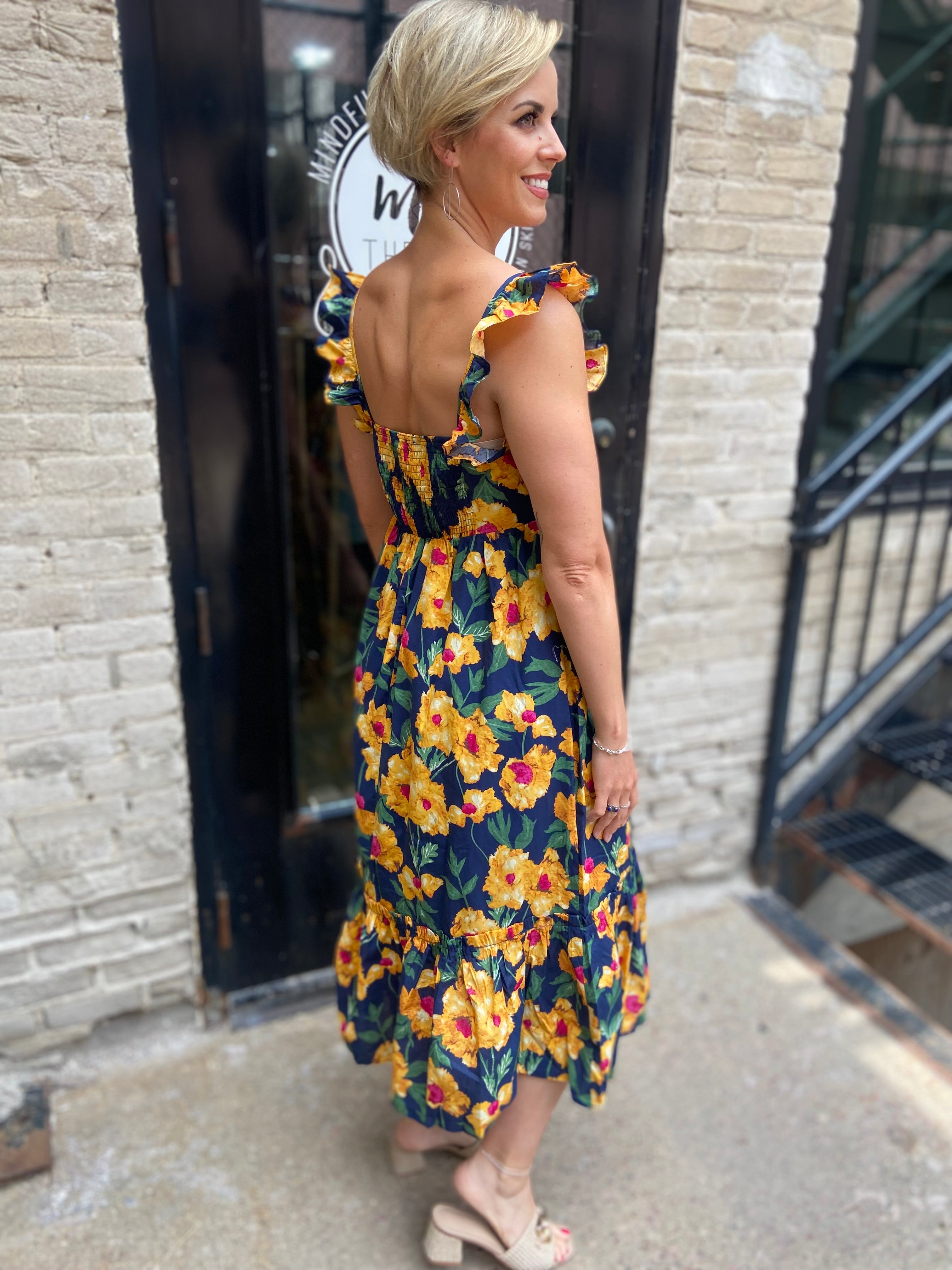 Elowen Navy Floral Midi Dress