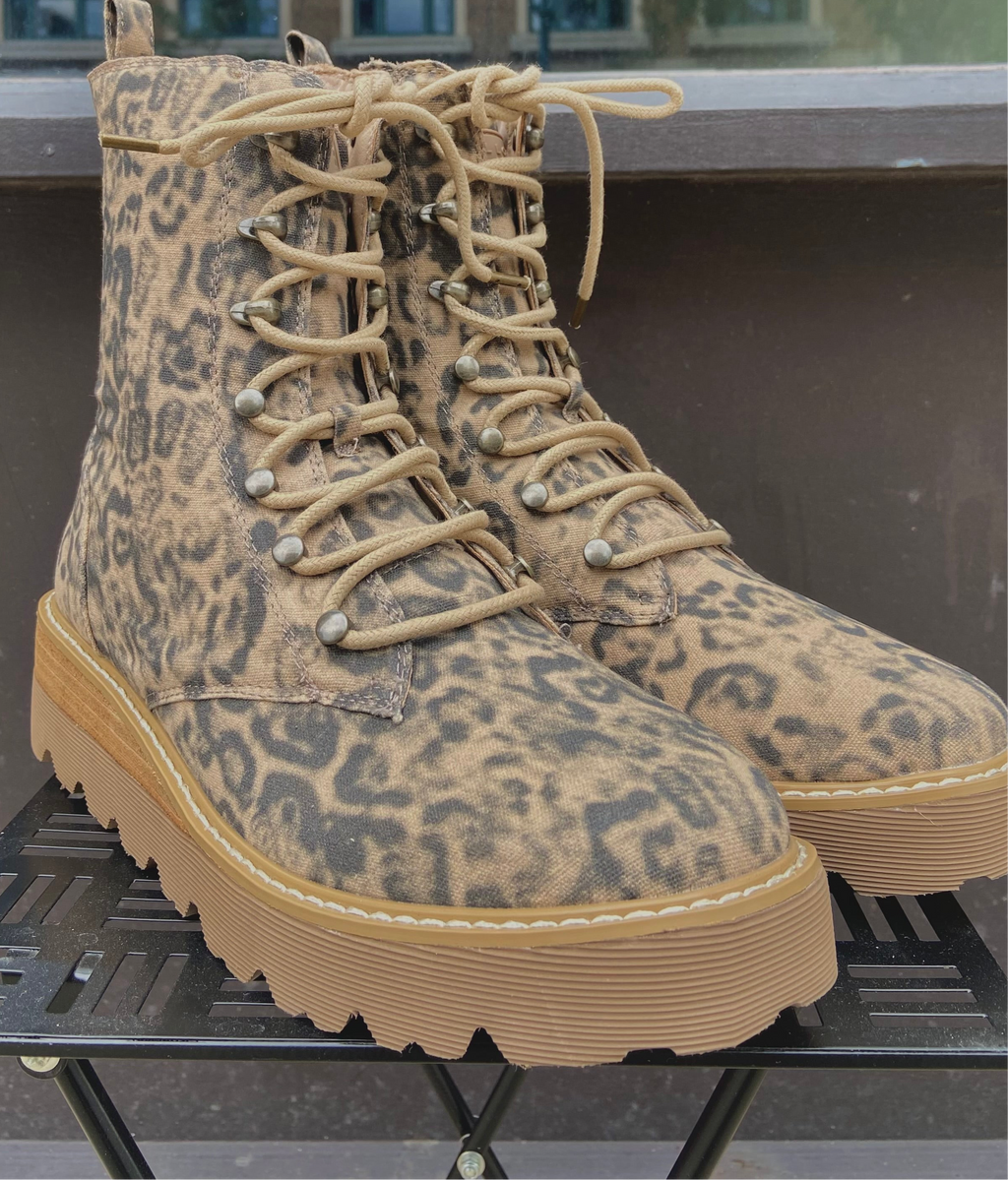 Inez Leopard Print Yellowbox Combat Boots