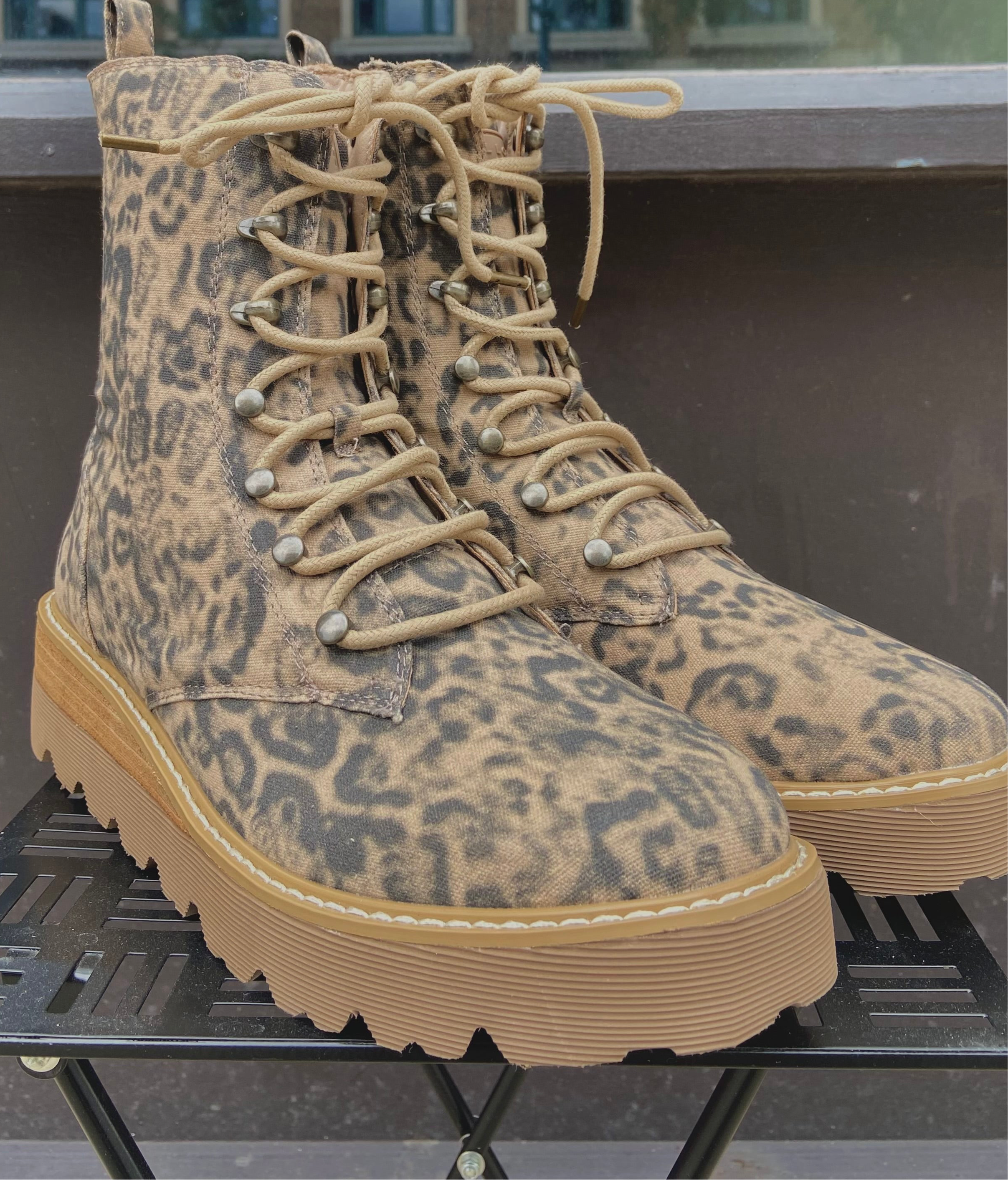 Inez Leopard Print Yellowbox Combat Boots
