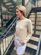 Stephanie Oatmeal Crewneck Long Sleeve Sweater Top
