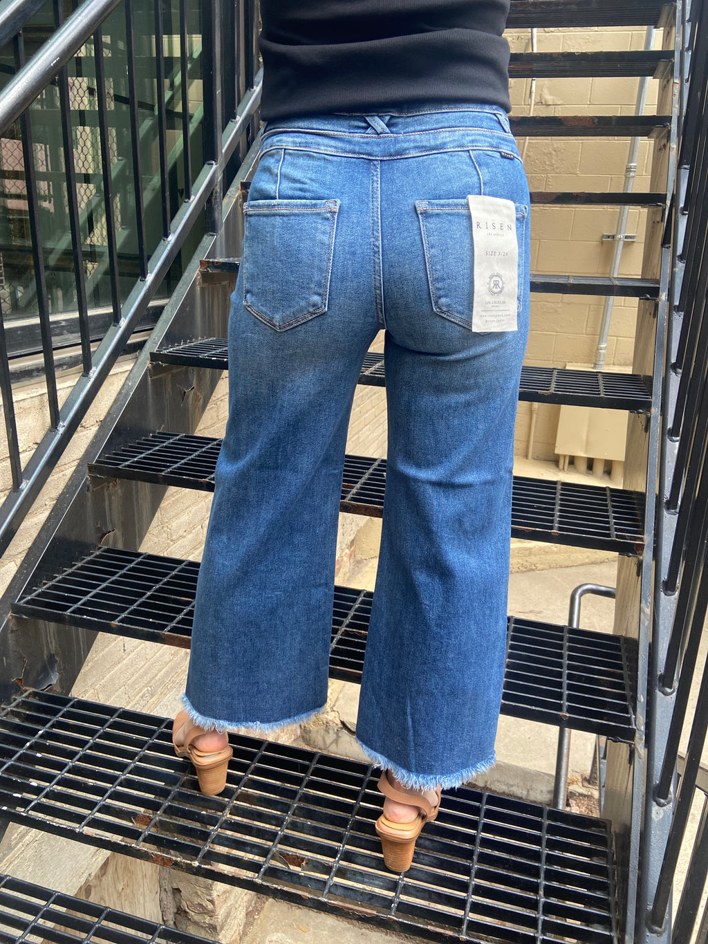 Alana Dark Wash Button Detail Wide Leg Risen Jeans - MK Threads Boutique