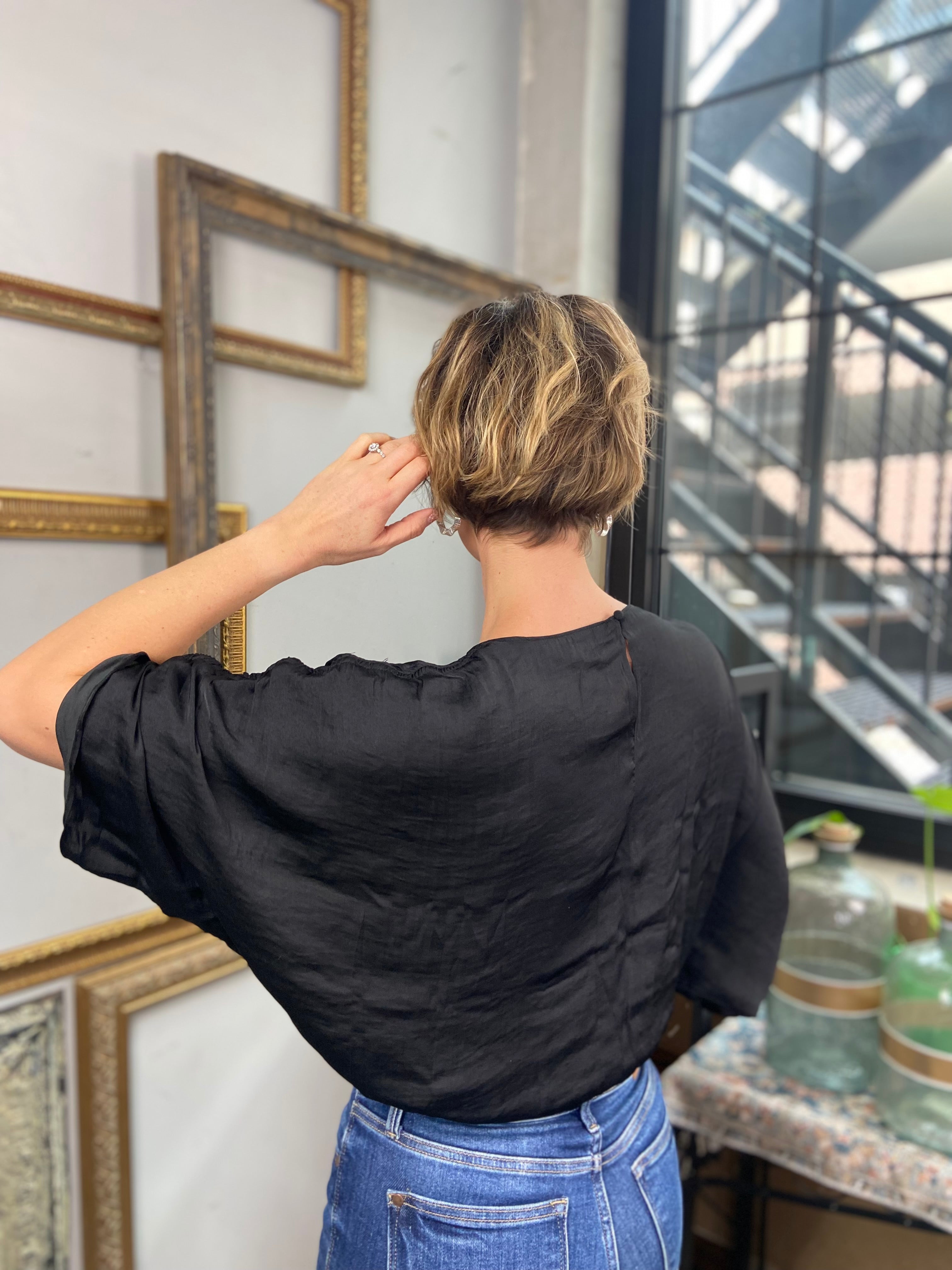 Reese Black Elastic Waist Blouse - MK Threads Boutique