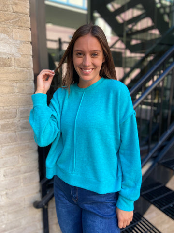 Miley Light Teal Mélange Hacci Sweater