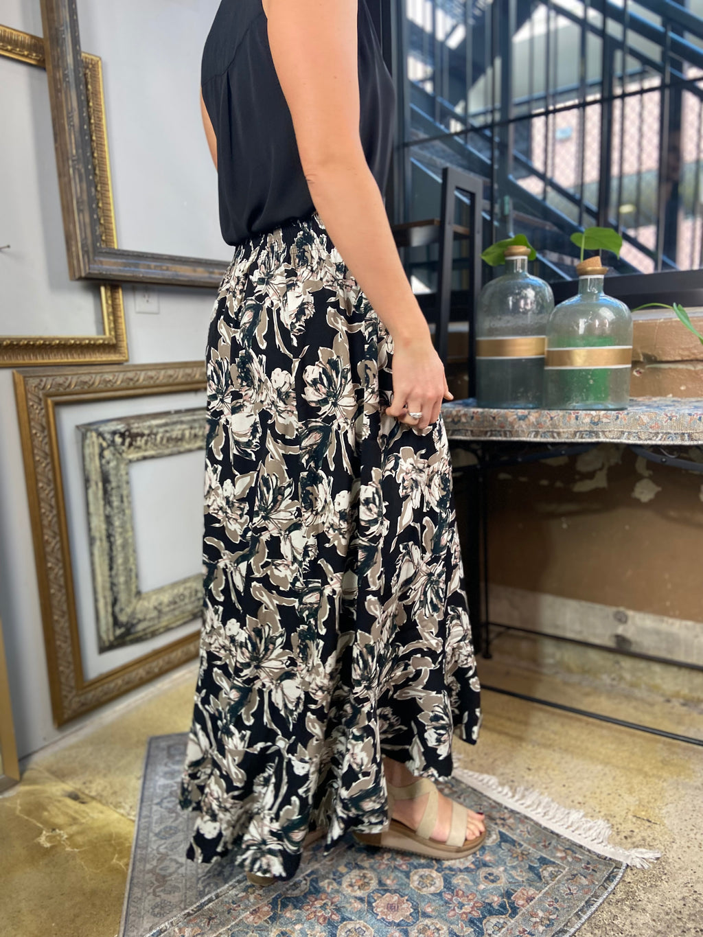 Mae Black Pattern Maxi Skirt