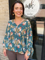 Ashton Sage Floral V-Neck Blouse