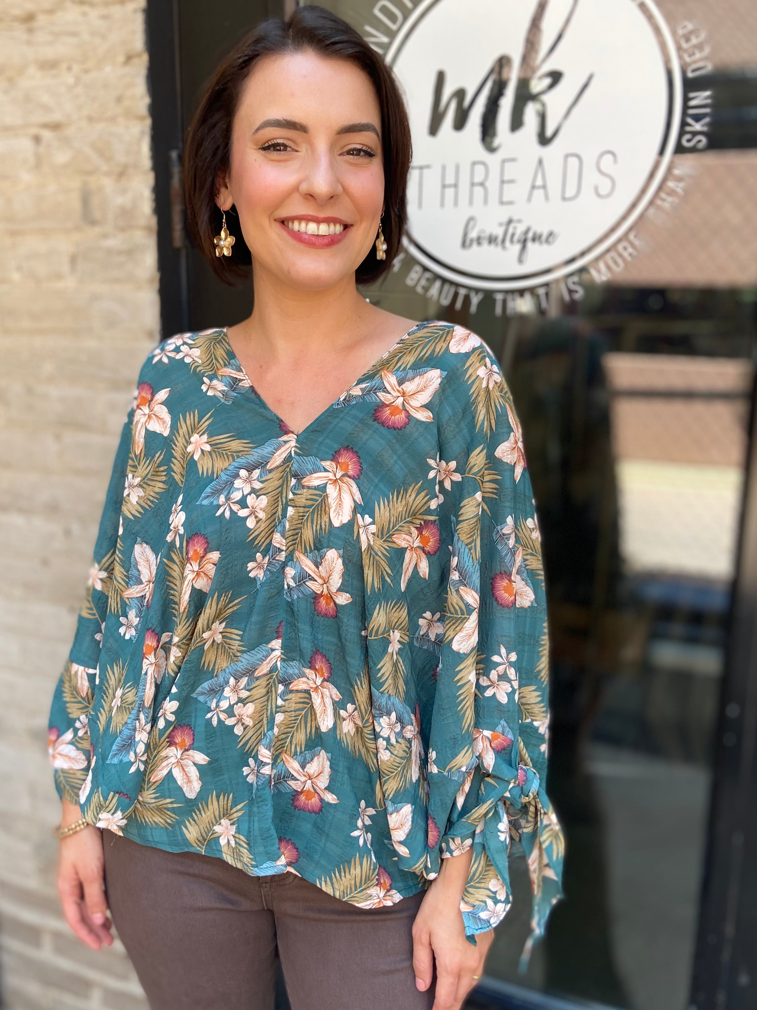 Ashton Sage Floral V-Neck Blouse