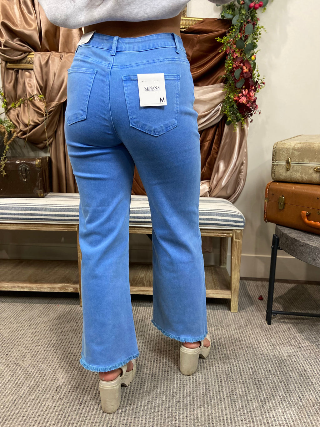 Allie Blue Frayed Straight Leg Zenana Jeans