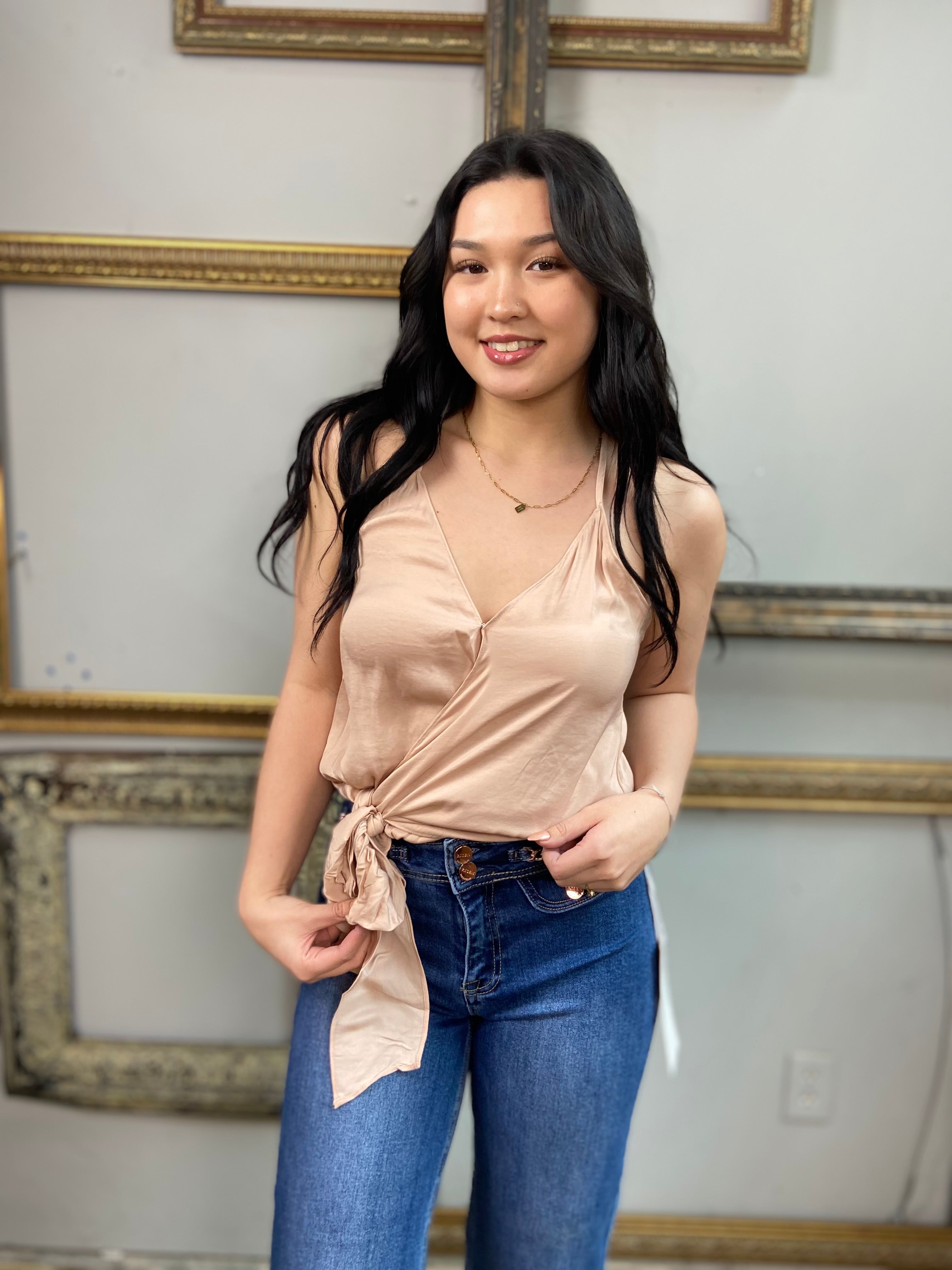 Katie Champagne Side Tie Top - MK Threads Boutique