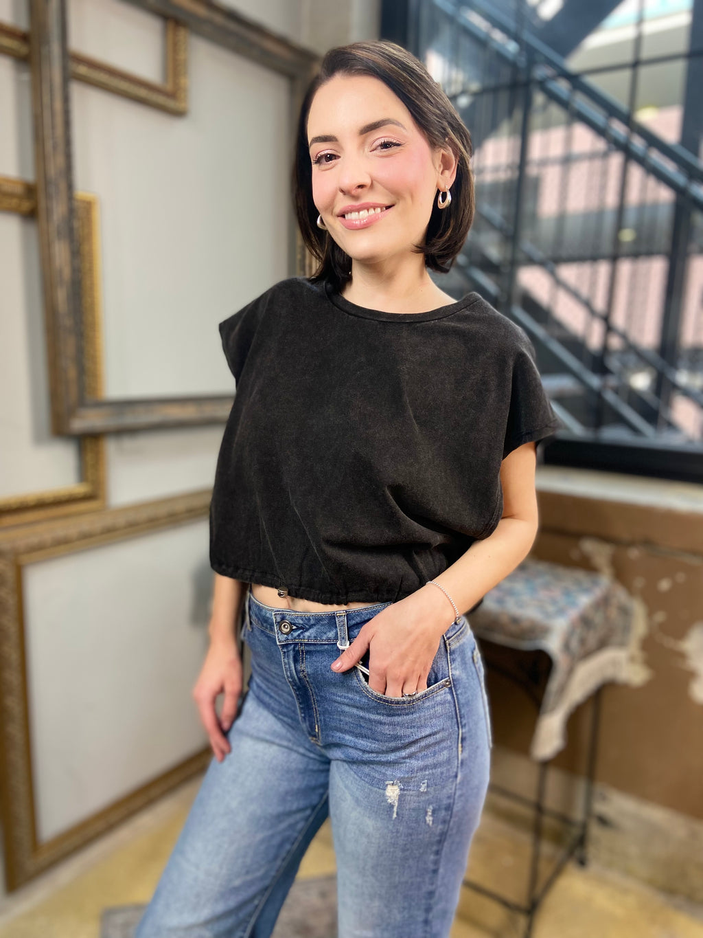 Aria Black Washed Sleeveless Top