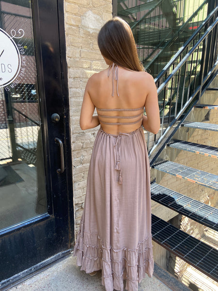 Amelia Taupe Flowy Maxi Dress