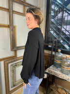 Bailey Black Quarter Split Ribbed Sweater