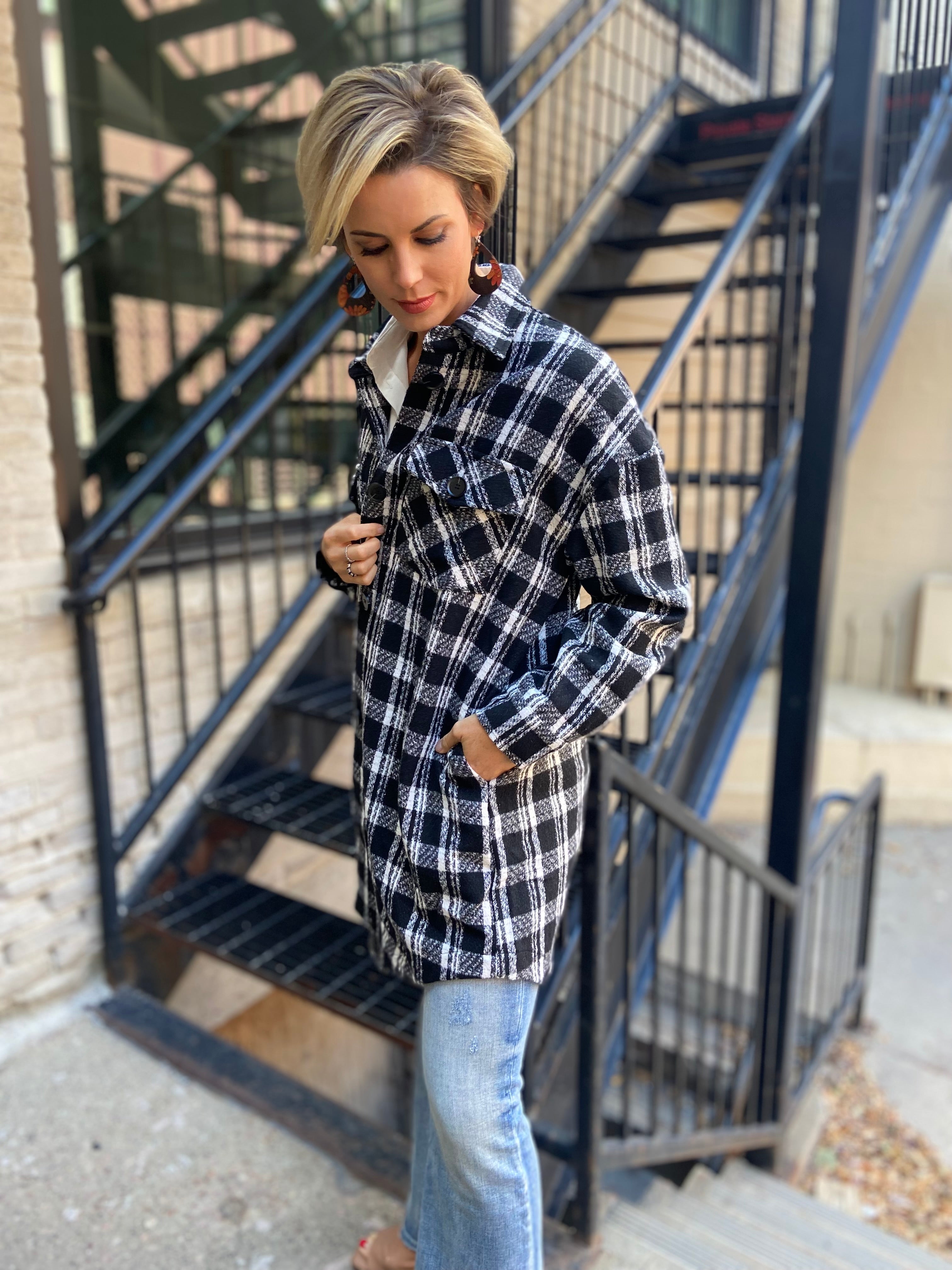 Sally Black Plaid Midi Jacket