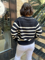 Perry Black Striped Stitching Detail Sweater