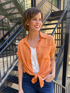 Elaine Apricot Oversized Button Down Top