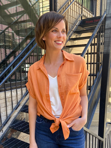 Elaine Apricot Oversized Button Down Top