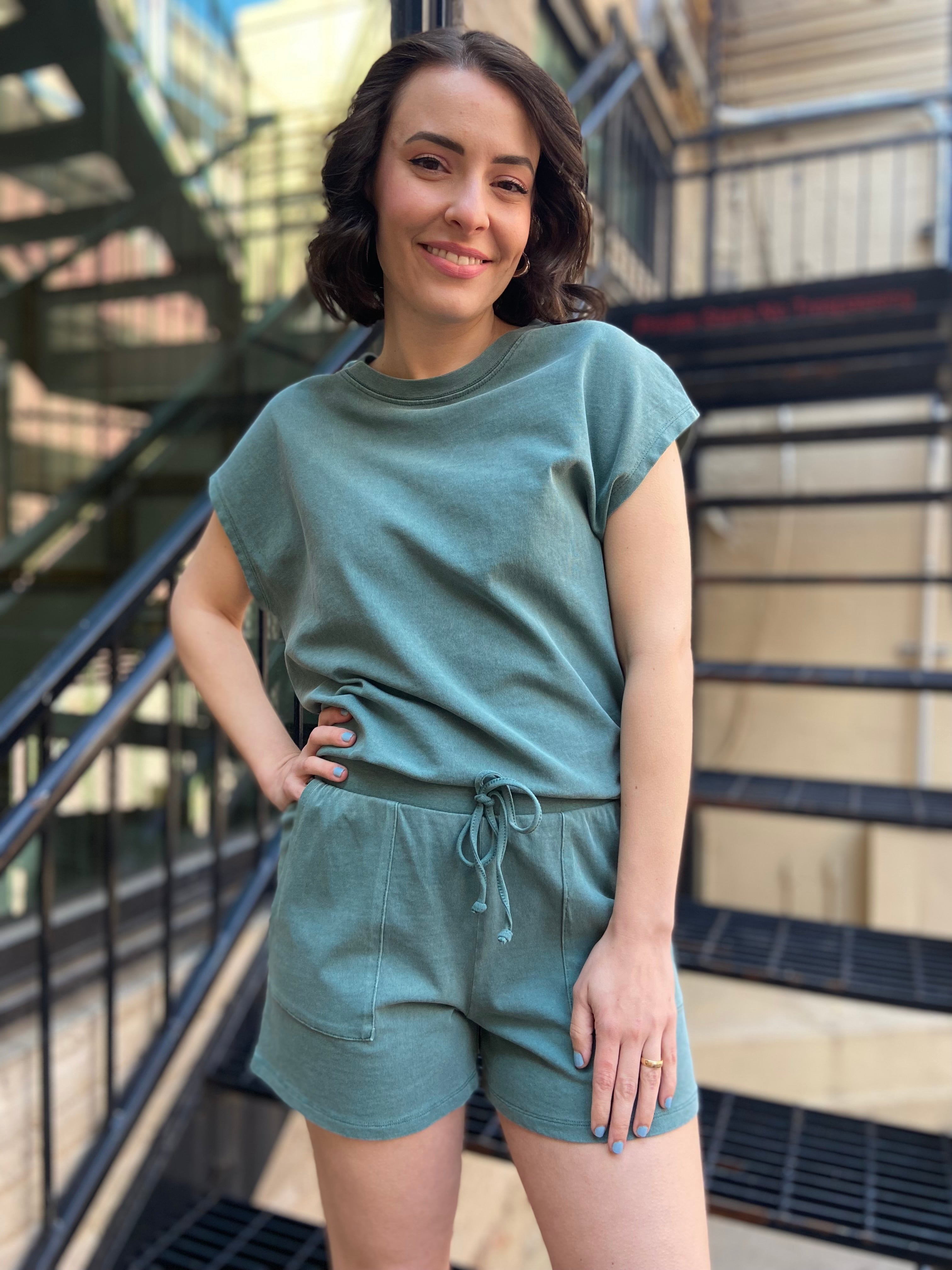 Ellie Dark Teal Sleeveless Shirt & Shorts Set - MK Threads Boutique