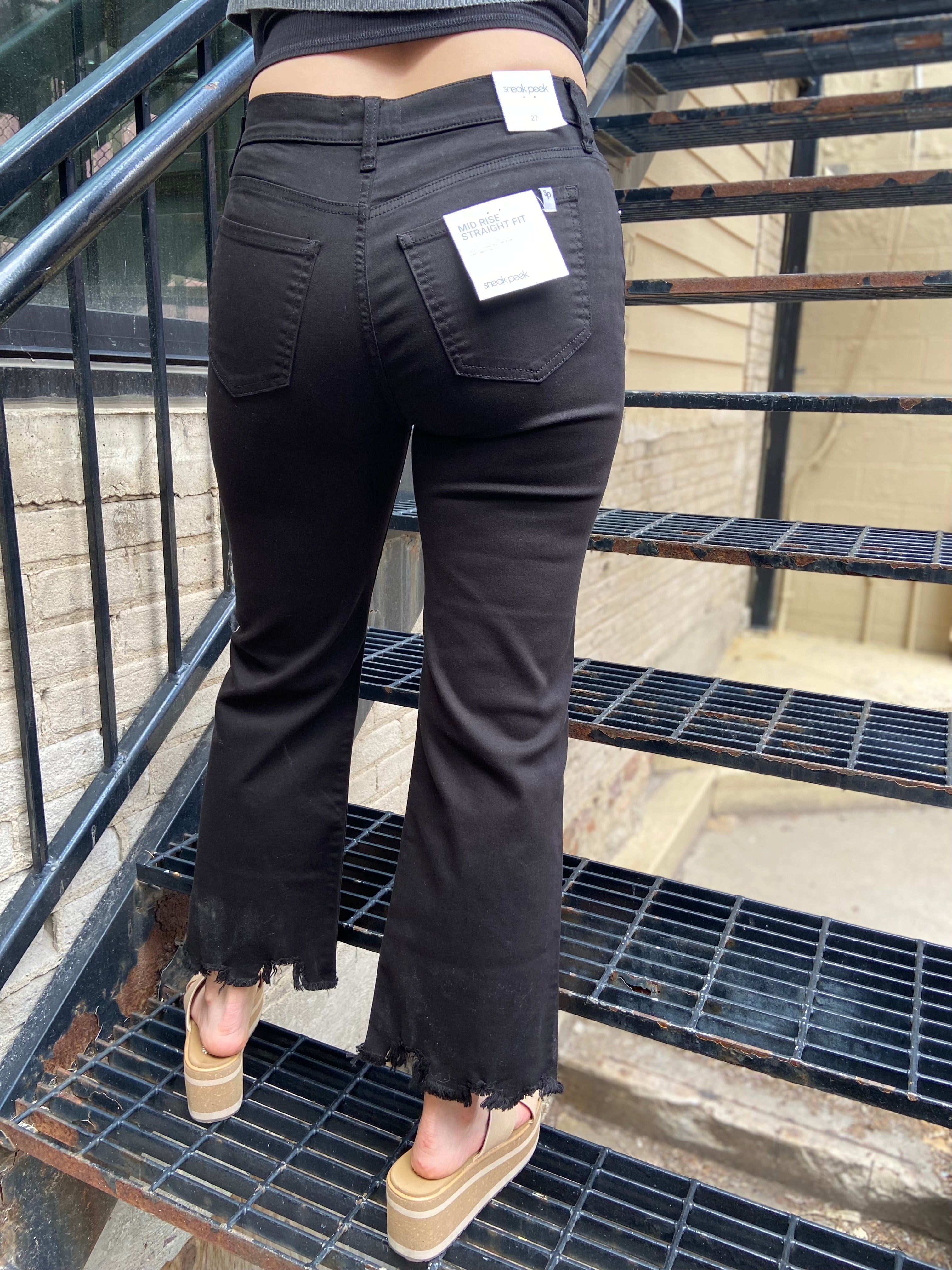 Vallie Black Mid Rise Cropped Sneak Peek Jeans