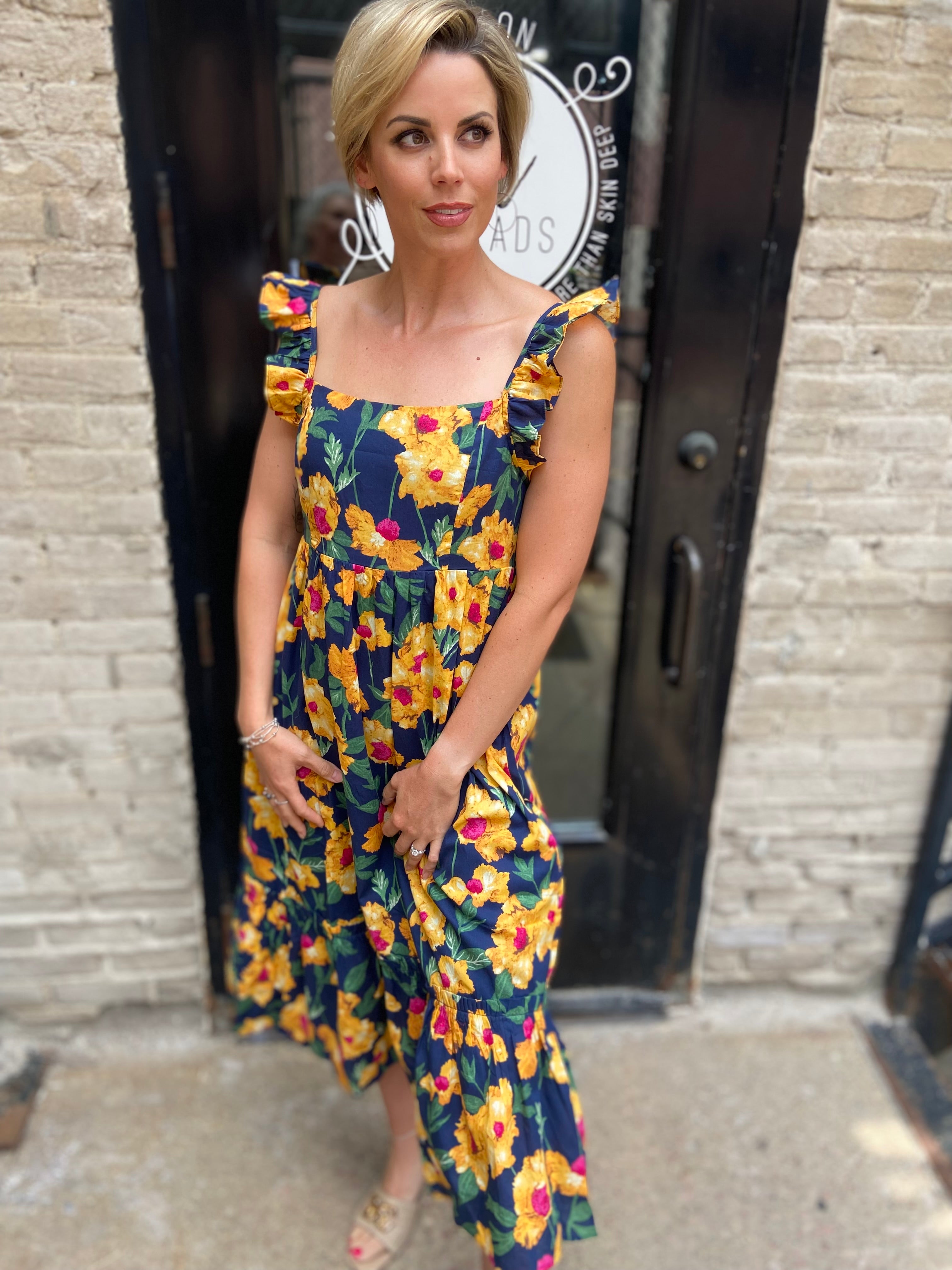Elowen Navy Floral Midi Dress