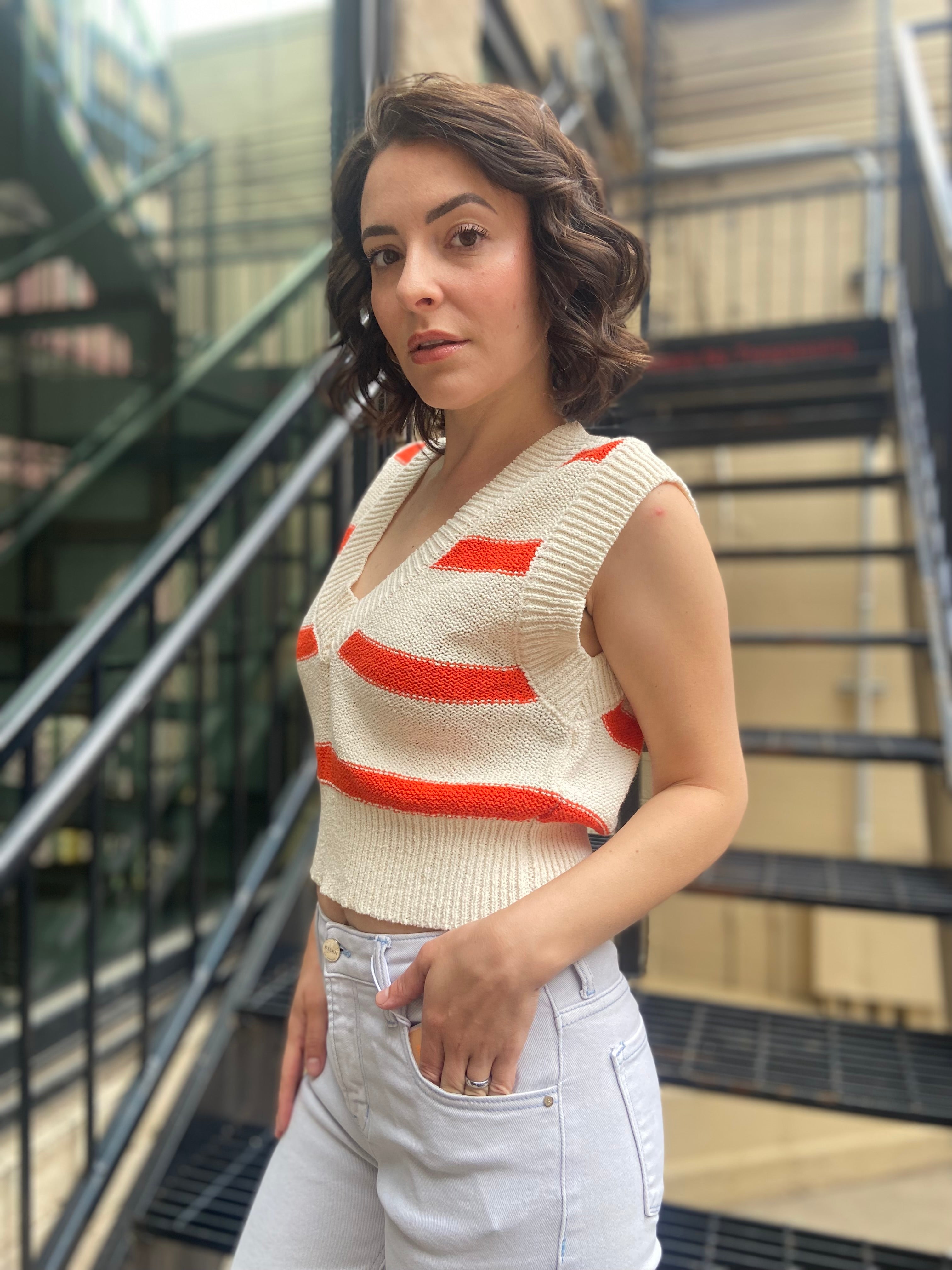 Oren Orange & Cream Stripe Sweater Vest