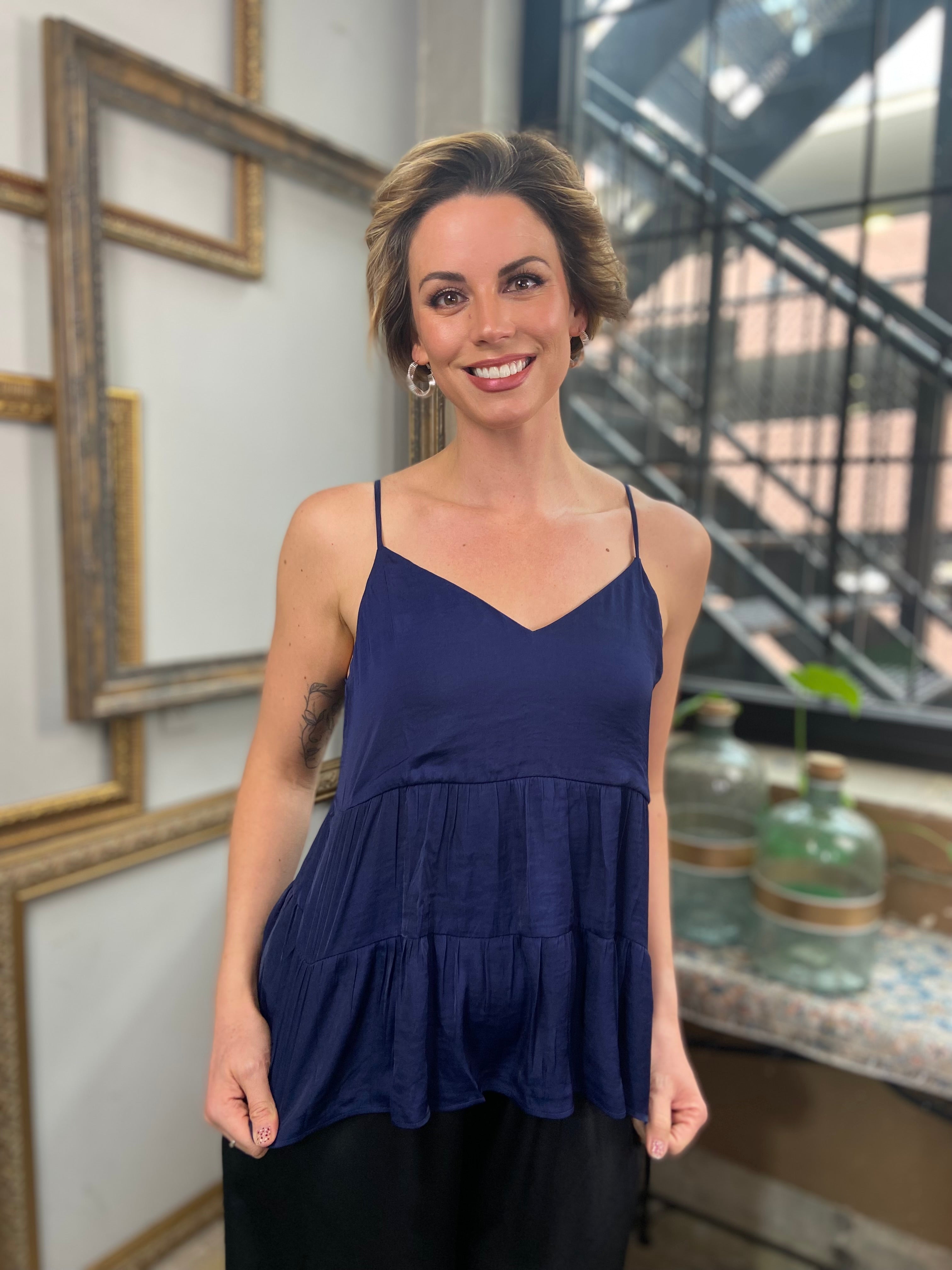 Vera Navy Tiered Tank Top