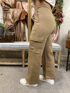 Perry Mocha Cargo Wide Leg Risen Sweat Pants