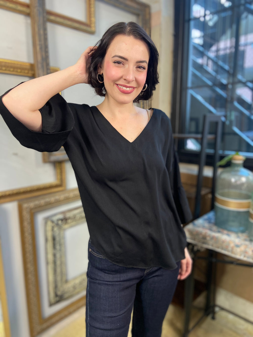 Camden Black Drop Down Sleeve Blouse