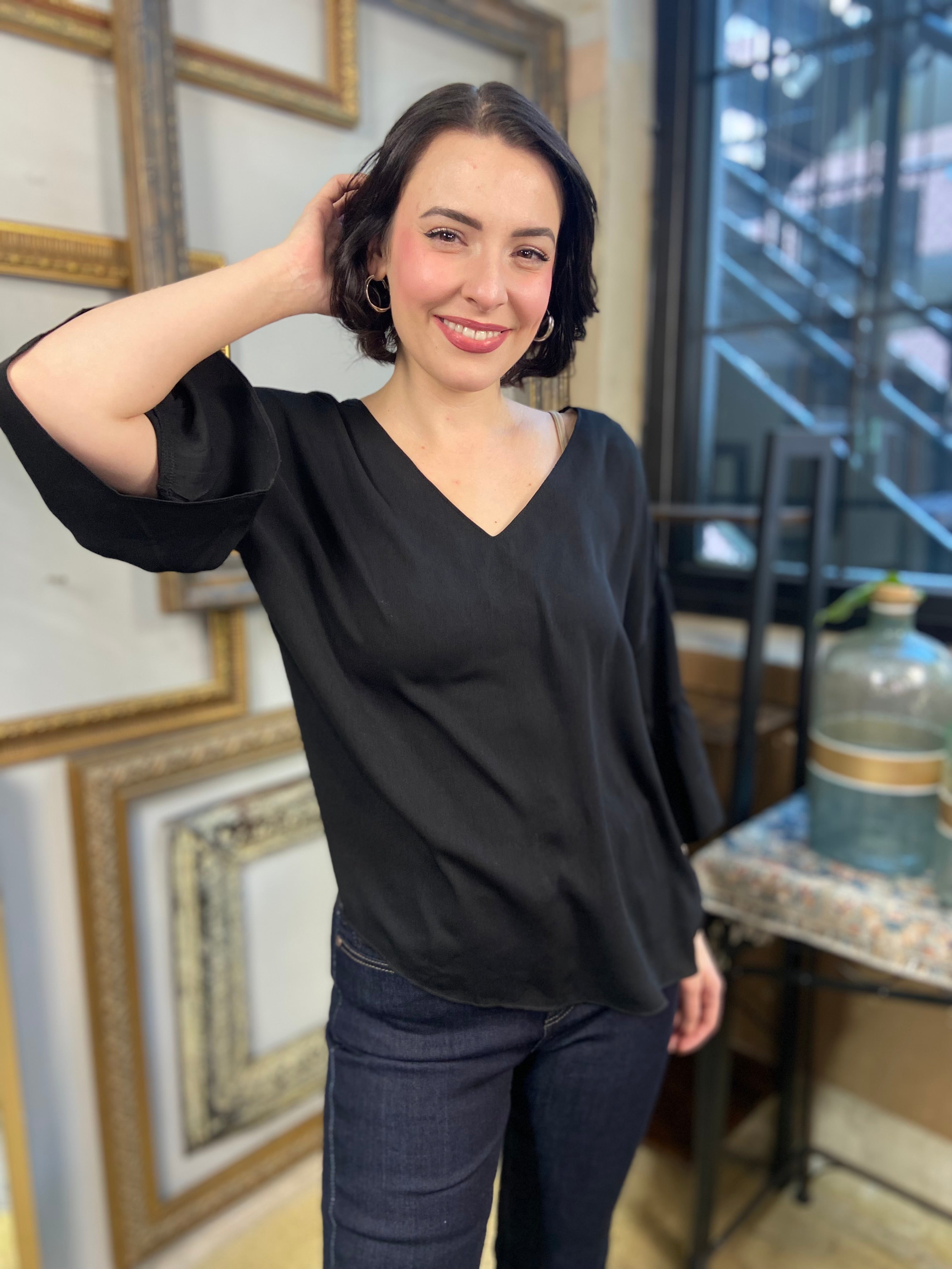 Camden Black Drop Down Sleeve Blouse