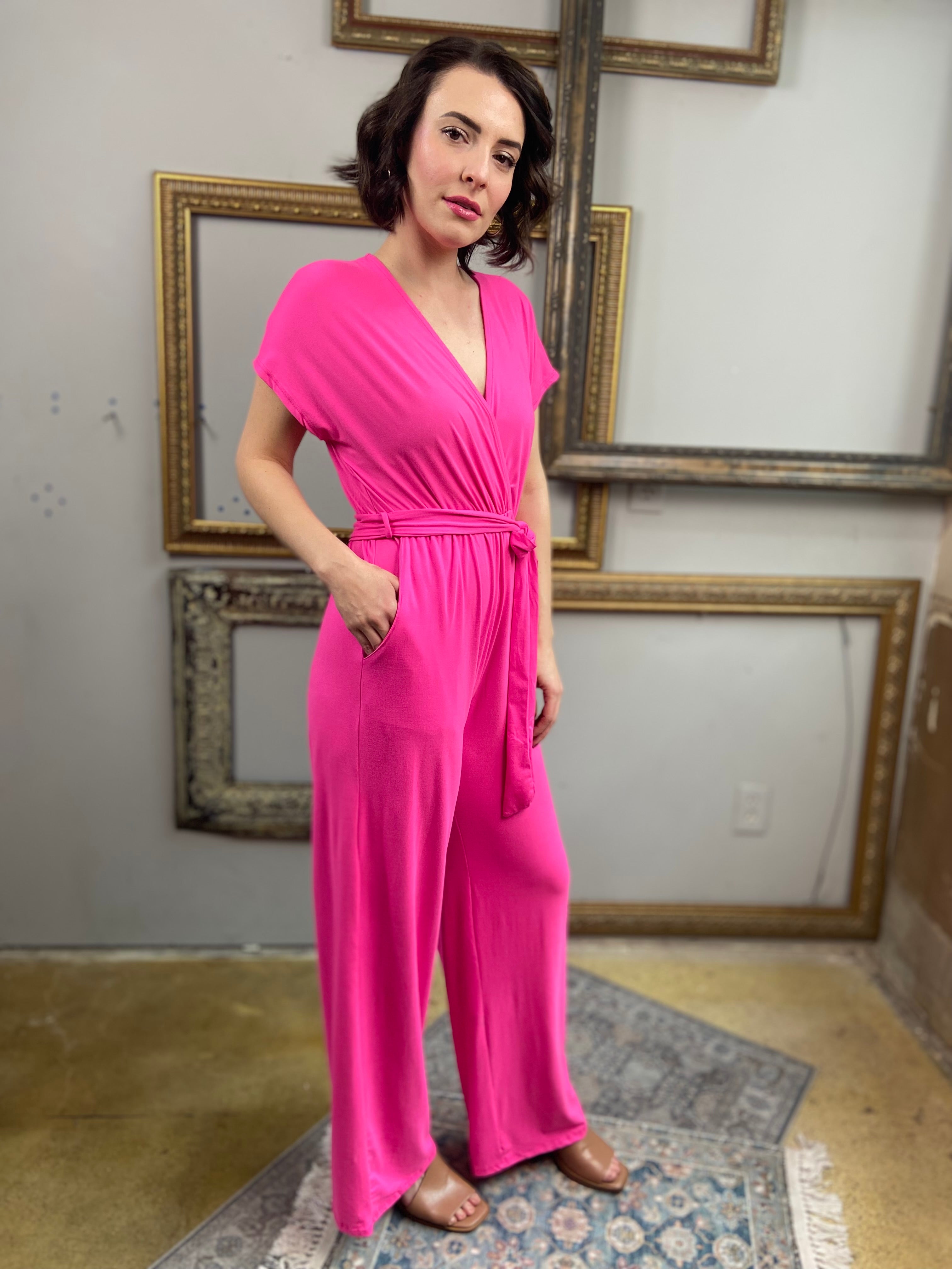 Calista Fuchsia Belted Jumpsuit - MK Threads Boutique