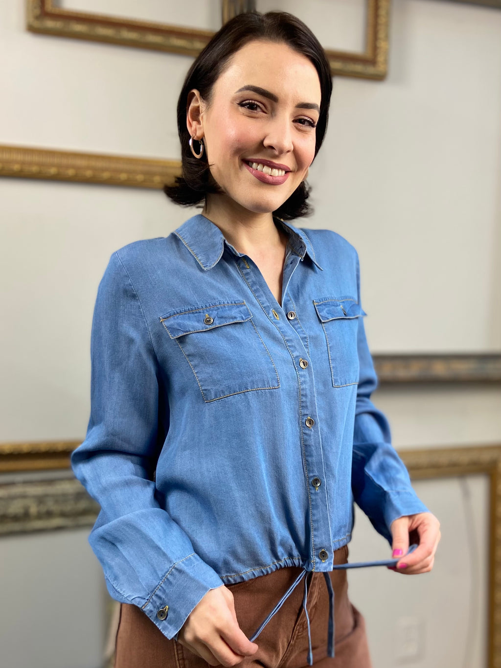 Mayan Medium Blue Denim Long Sleeve Button Up