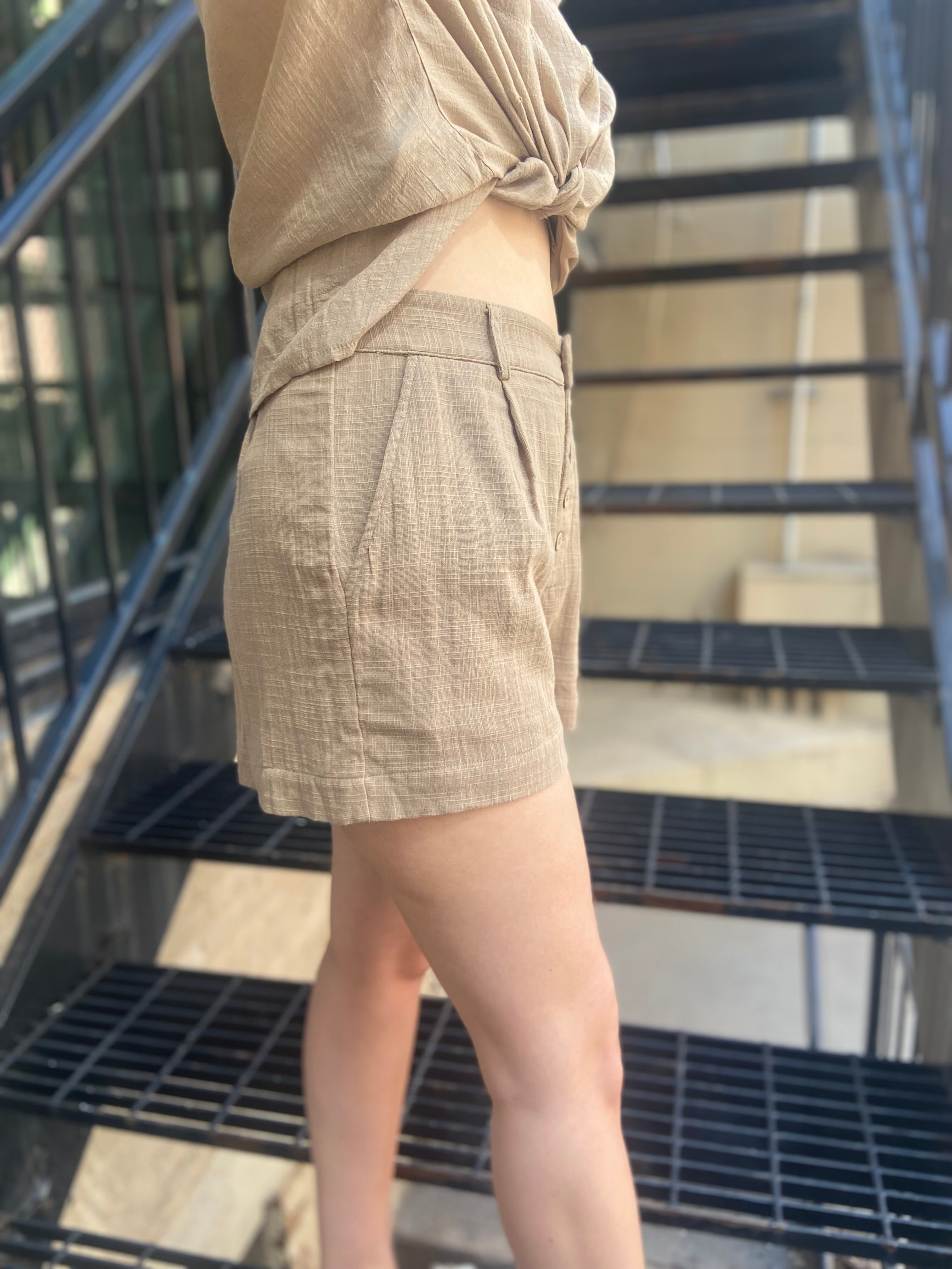Catalina Taupe High Waisted Button Shorts - MK Threads Boutique