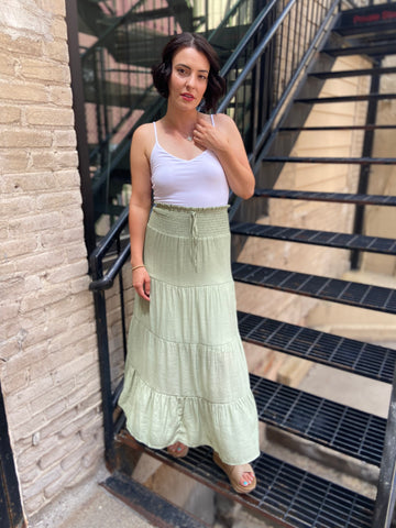 Daisy Green Tiered Maxi Skirt