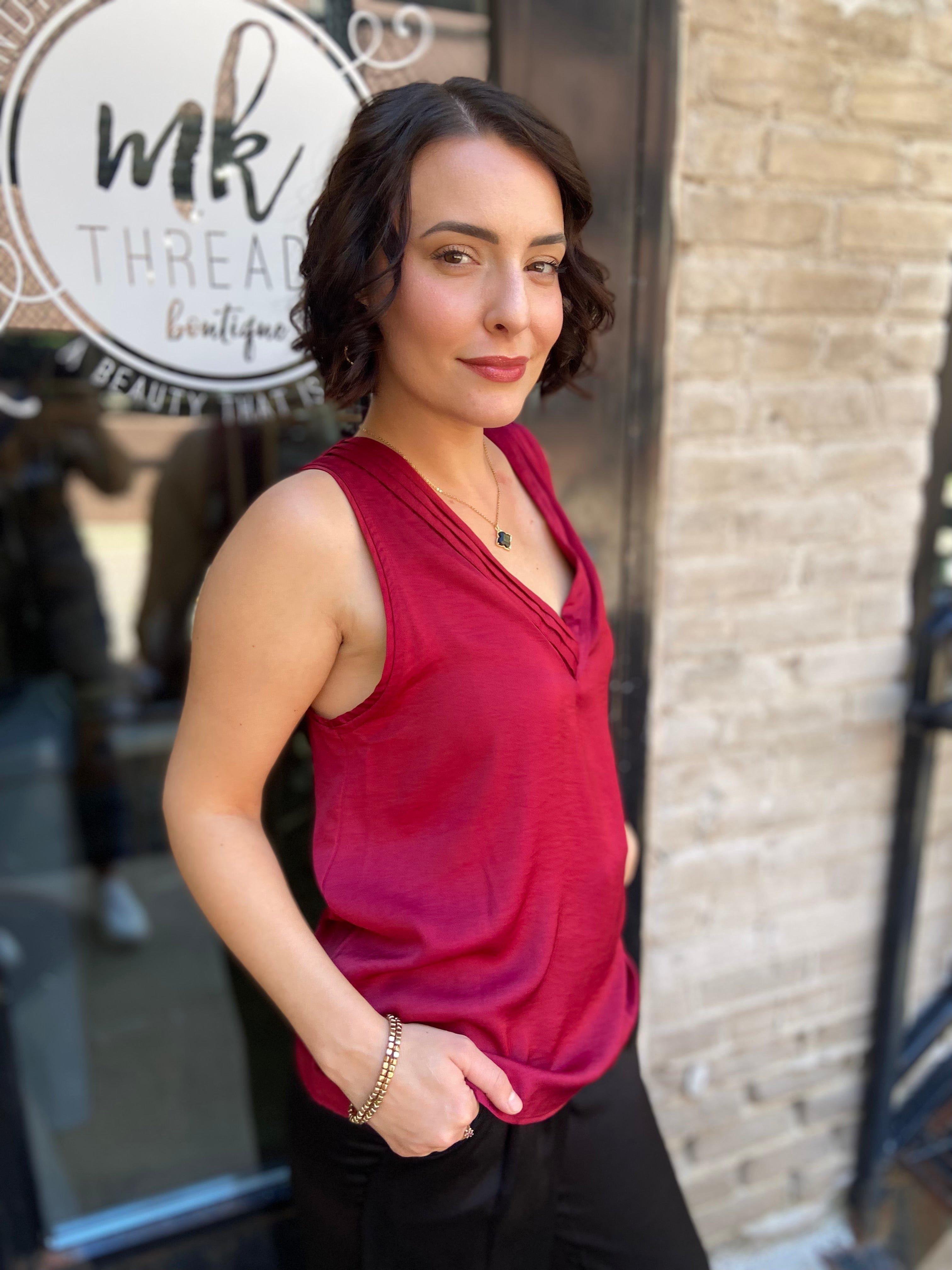 Sammy Wine Satin Sleeveless Top