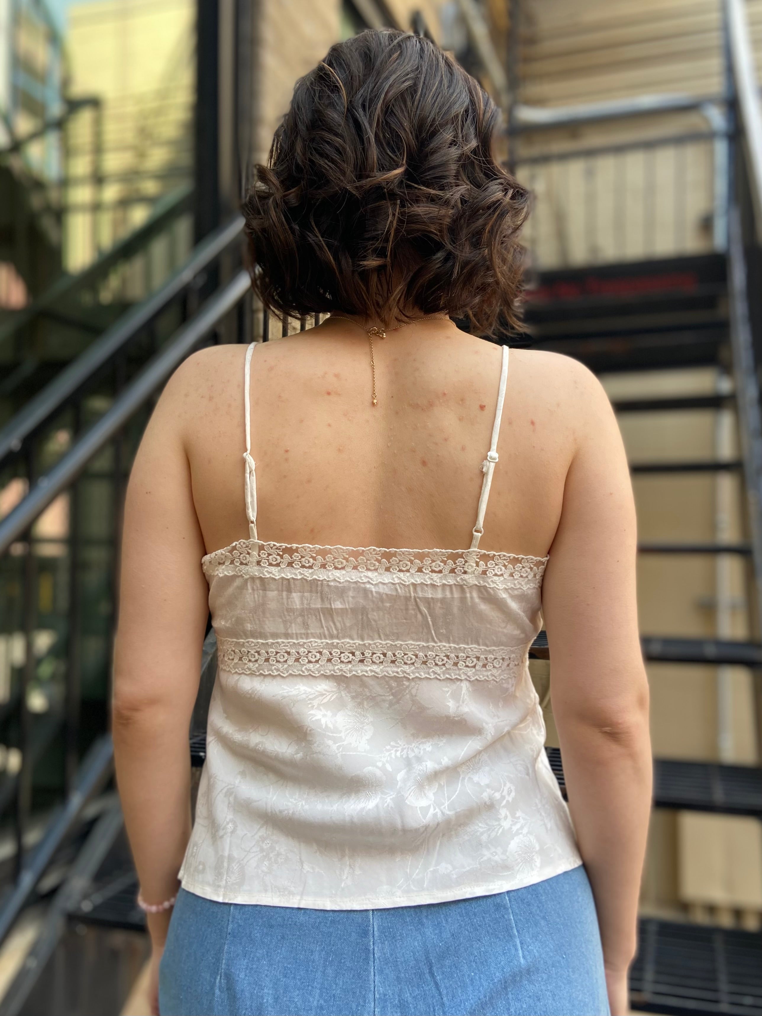 Kylie Off White Lace Detail Tank Top