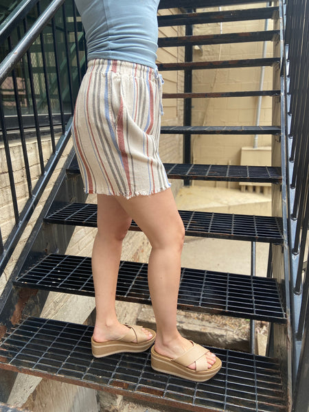 Meet your new summer favourite: the Eden Striped Linen Shorts. Designed for those sunny, laid-back days, these shorts offer a comfy drawstring waist and vibrant stripes that effortlessly elevate your casual look. Ideal for lounging or exploring, they embody that relaxed vibe you crave.

- Elastic waistband with front tie for adjustable fit
- Functional side pockets for added convenience
- Made from breathable 52% linen and 48% viscose
- Lightweight fabric keeps you cool all day
- Unique novelty wash process