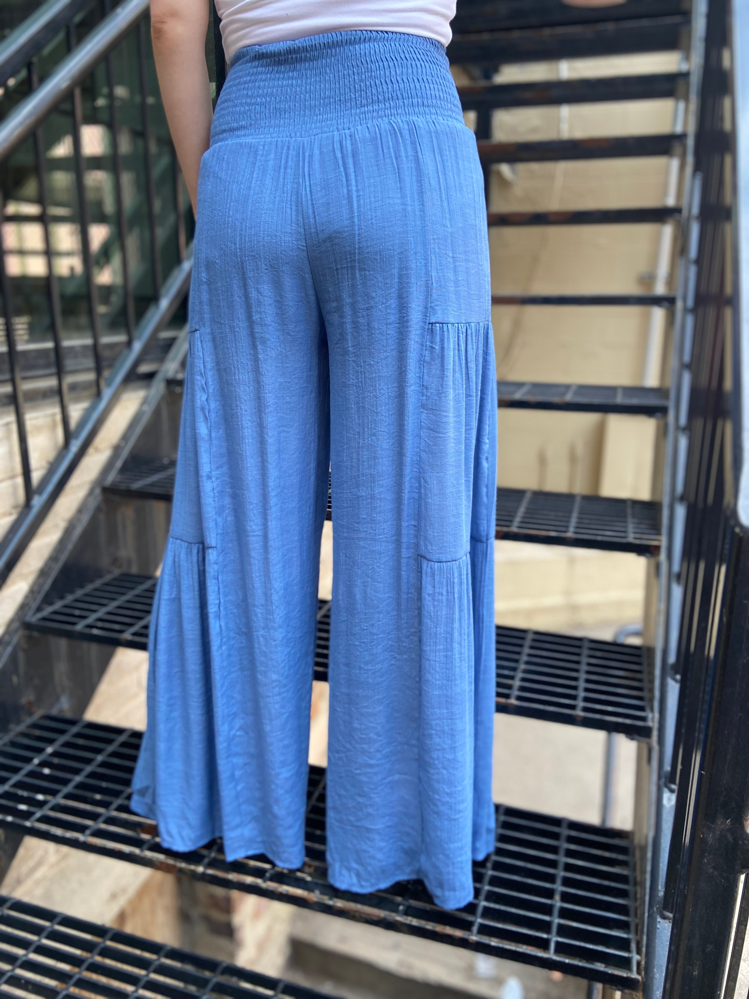 Kathy Blue Wide Leg Tiered Pants