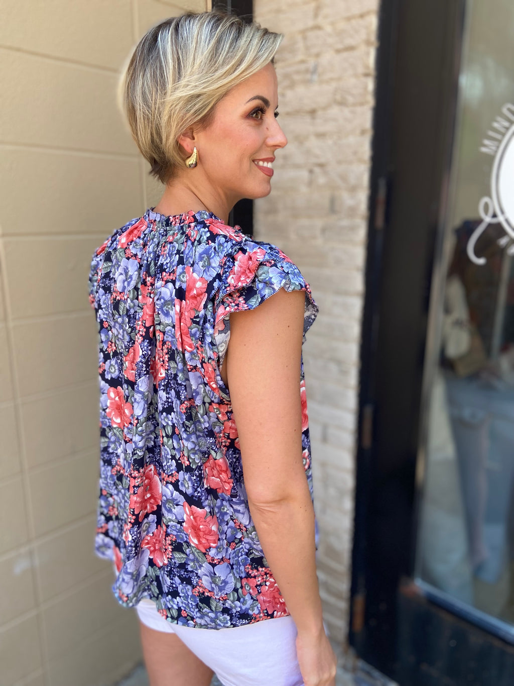 Robin Navy Floral Neck Tie Top